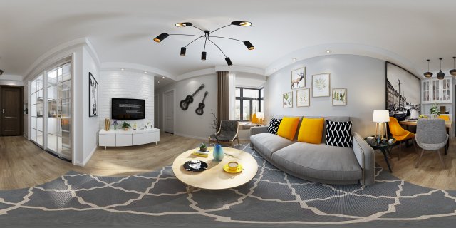 panorama nordic style living room dining room 21 3D Model .c4d .max .obj .3ds .fbx .stl .blend 
