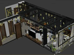 panorama scandinavian style living room restaurant space 22 3D Model