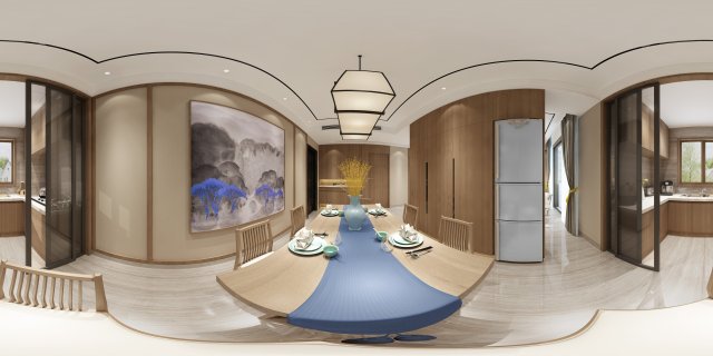 panoramic 360 antique chinese style kitchen with kitchen space 01 Modelo 3D .c4d .max .obj .3ds .fbx .stl .blend