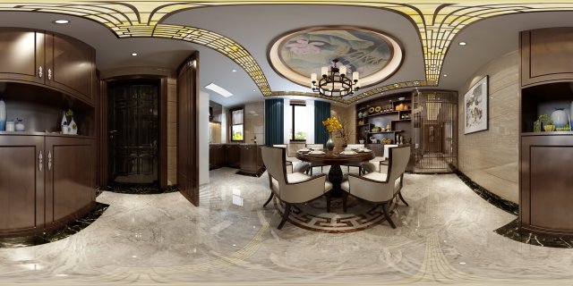 panorama antique chinese style restaurant kitchen space 02 Modèle 3D .c4d .max .obj .3ds .fbx .stl .blend 