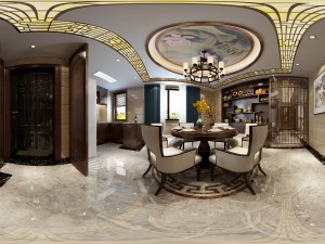 panorama antique chinese style restaurant kitchen space 02 Modèle 3D