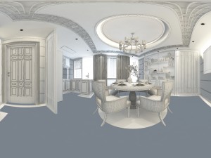 panorama antique chinese style restaurant kitchen space 02 Modèle 3D