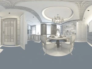 panorama antique chinese style restaurant kitchen space 02 3D Model