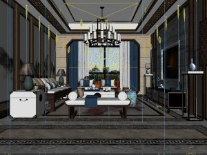panorama antique chinese style restaurant kitchen space 02 3D Model