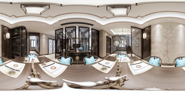panorama antique chinese style restaurant kitchen space 03 3D Модель .c4d .max .obj .3ds .fbx .stl .blend
