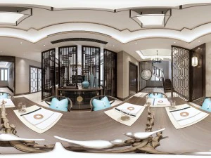 파노라마 앤티크 중국식 레스토랑 주방 공간 03 3D 모델