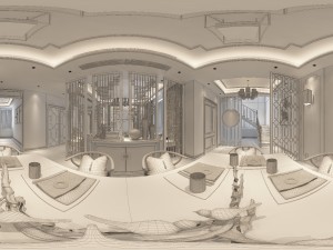 panorama antique chinese style restaurant kitchen space 03 3D Модель