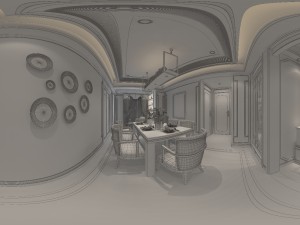 panorama antique chinese style restaurant kitchen space 05 3D Modell