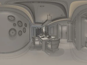 panorama antique chinese style restaurant kitchen space 05 3D Model