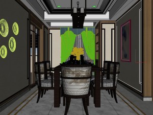panorama antique chinese style restaurant kitchen space 05 3D Modell