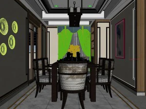 panorama antique chinese style restaurant kitchen space 05 3D Model