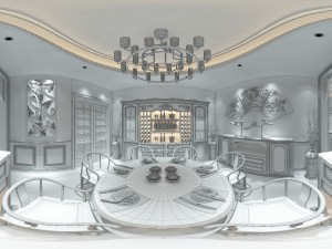 panorama antique chinese style restaurant kitchen space 07 3D 模型