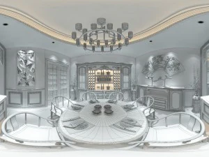panorama antique chinese style restaurant kitchen space 07 3D Model