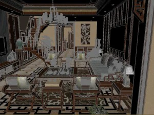 panorama antique chinese style restaurant kitchen space 07 3D Model