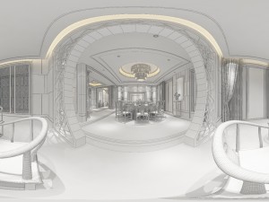 panoramic antique chinese style kitchen with kitchen space 09 Model 3D