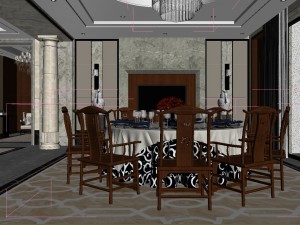 panoramic antique chinese style kitchen with kitchen space 09 Model 3D