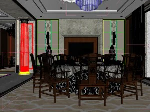 Cocina panor&aacute;mica antigua de estilo chino con espacio de cocina 09. Modelo 3D