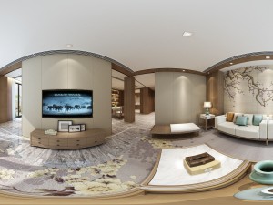 panorama antique chinese style family living room restaurant 02 3D Model