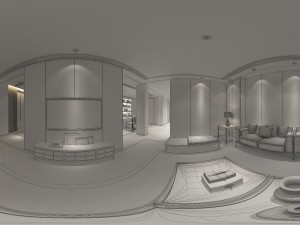 panorama antique chinese style family living room restaurant 02 3D Model