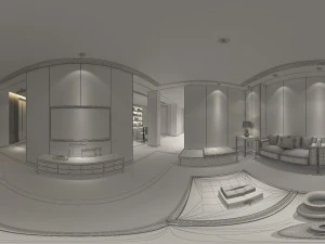 panorama antique chinese style family living room restaurant 02 3D Model