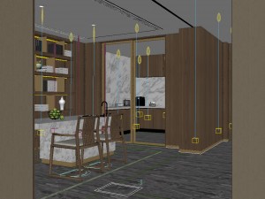 panorama antique chinese style family living room restaurant 02 3D Model