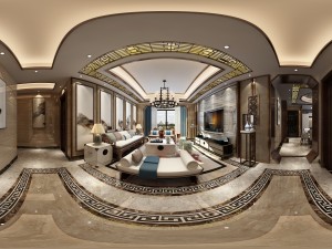 panorama antique chinese style family living room restaurant 03 3Dモデル