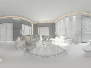 panorama antique chinese style family living room restaurant 04 3D Model