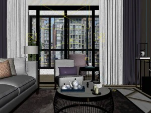 panorama antique chinese style family living room restaurant 04 3D Model