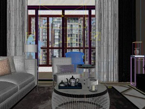 panorama antique chinese style family living room restaurant 04 3D Model