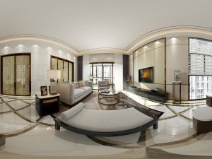 panorama antique chinese style family living room restaurant 05 3D Model