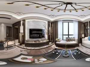 panorama antique chinese style family living room restaurant 05 3D Model