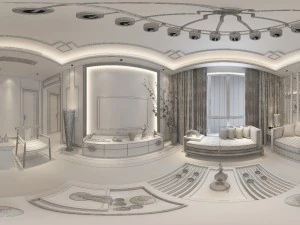 panorama antique chinese style family living room restaurant 05 3D Model