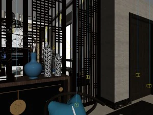 panorama antique chinese style family living room restaurant 05 3D Model