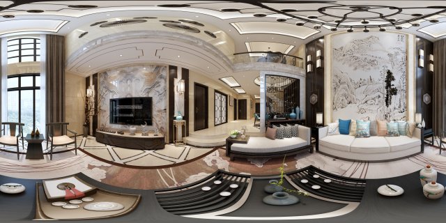 panorama antique chinese style family living room restaurant 06 Modelo 3D .c4d .max .obj .3ds .fbx .stl .blend 