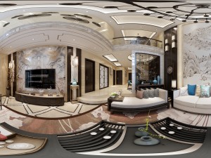 panorama antique chinese style family living room restaurant 06 3D 모델