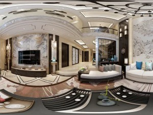 panorama antique chinese style family living room restaurant 06 3D Model