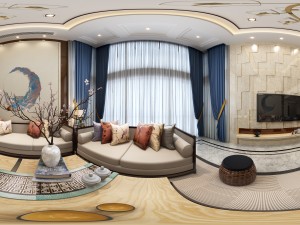 panorama antique chinese style family living room restaurant 07 3D मॉडल