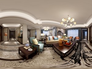 panorama antique chinese style family living room restaurant 08 3D Model