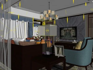 panorama antique chinese style family living room restaurant 08 3D Model