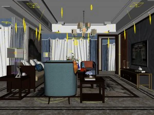 panorama antique chinese style family living room restaurant 08 3D Model