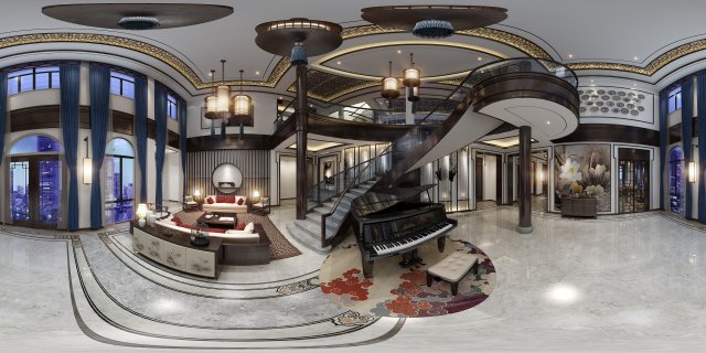panorama antique chinese style family living room restaurant 09 3D Модель .c4d .max .obj .3ds .fbx .stl .blend 