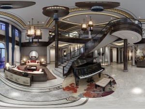 panorama antique chinese style family living room restaurant 09 3D Model