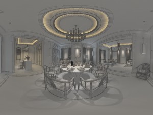 panorama antique chinese style family living room restaurant 09 3D Модель