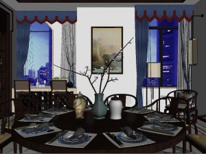 panorama antique chinese style family living room restaurant 09 3D Модель