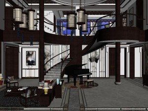 panorama antique chinese style family living room restaurant 09 3D Модель