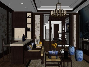 panorama antique chinese style family living room restaurant 09 3D Модель