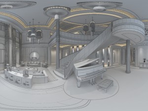 panorama antique chinese style family living room restaurant 09 3D Модель