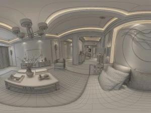 panorama antique chinese style family living room restaurant 10 3D Model