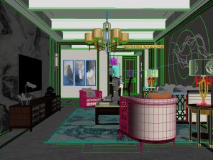 panorama antique chinese style family living room restaurant 10 3D Модель