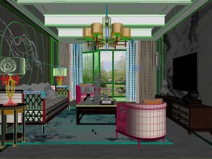 panorama antique chinese style family living room restaurant 10 3D Модель